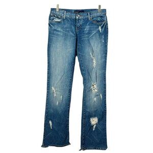 y2k Vintage Low Rise Medium Wash Distressed Flared Jeans Bootcut Size 7